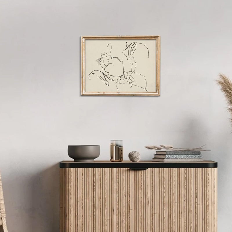 Uniro Abstract Easter Bunnies Wall Art Decor Animal Rabbit Drawing Detching Rustic Picture Vintage Farmhouse Decest Deceth Bunny Drawing Middleist Mid Century Country Room Decor - Image 5