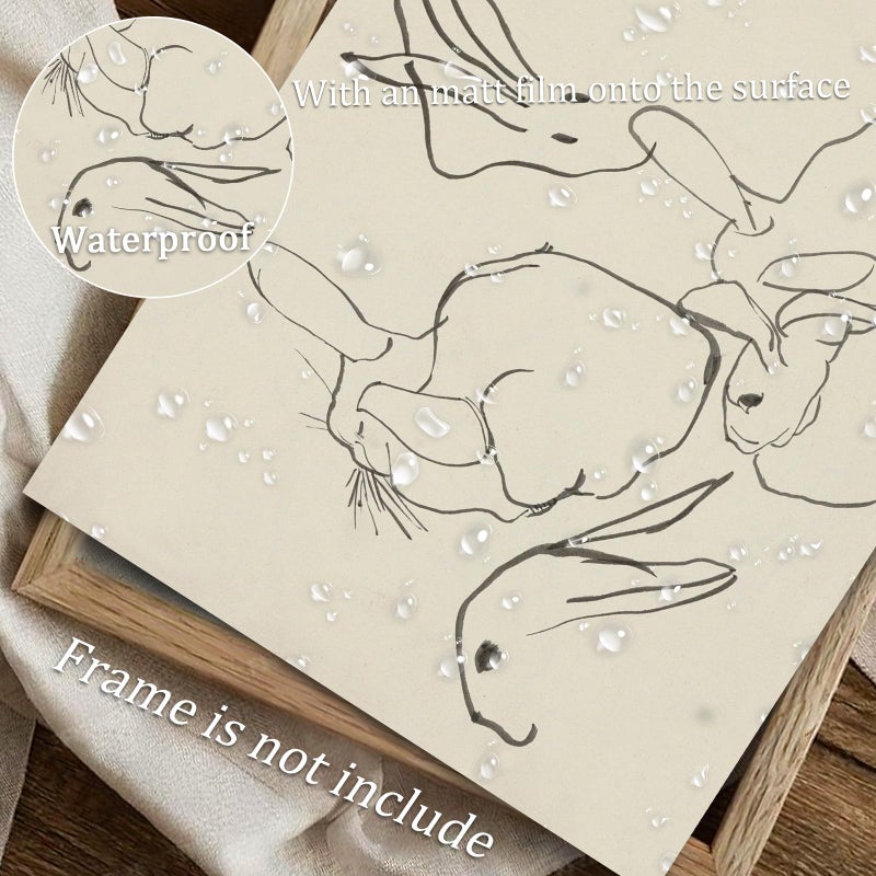 Uniro Abstract Easter Bunnies Wall Art Decor Animal Rabbit Drawing Detching Rustic Picture Vintage Farmhouse Decest Deceth Bunny Drawing Middleist Mid Century Country Room Decor - Image 4