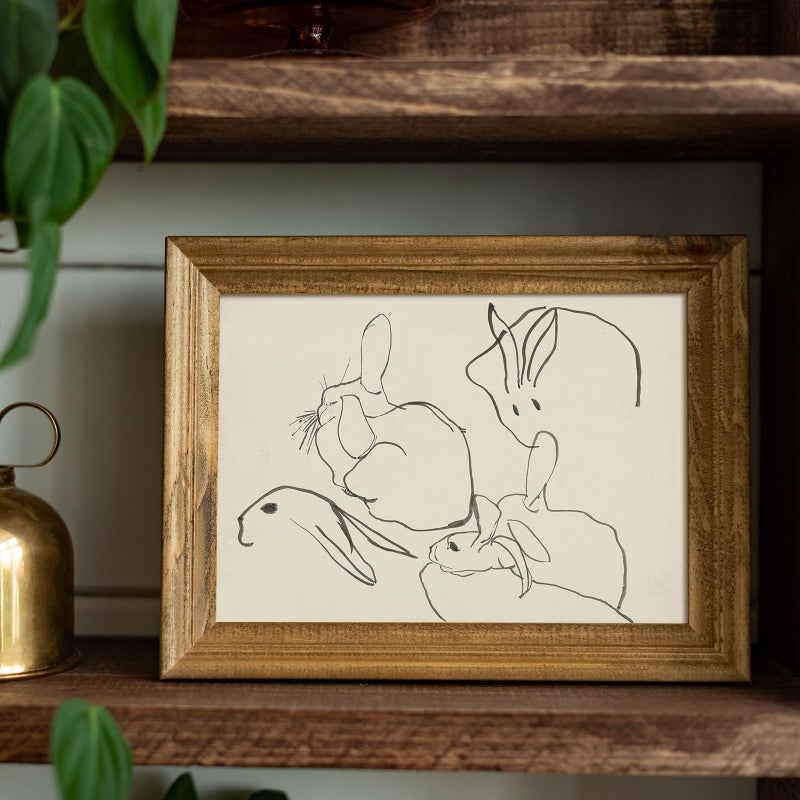 Uniro Abstract Easter Bunnies Wall Art Decor Animal Rabbit Drawing Detching Rustic Picture Vintage Farmhouse Decest Deceth Bunny Drawing Middleist Mid Century Country Room Decor - Image 2