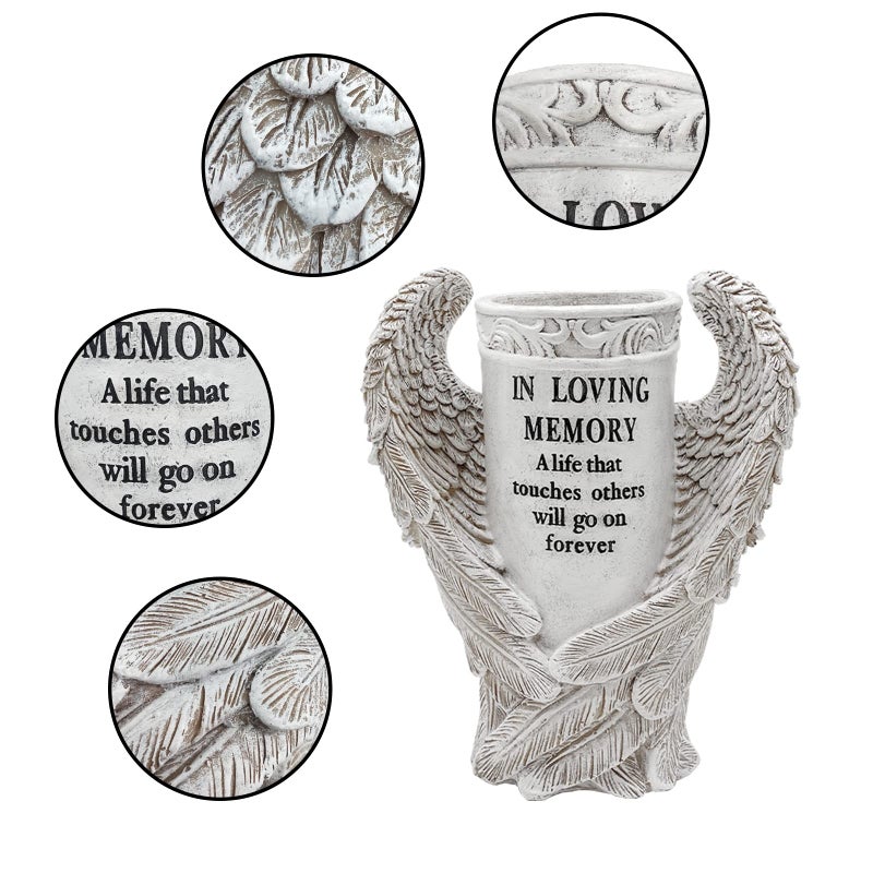 BAYN Grave Decorations for Cemetery, Angel Wings Vases with Spikes for Garden Decorations Waterproof Garden Statues Memorial Gifts for Loss of Loved One - Image 3