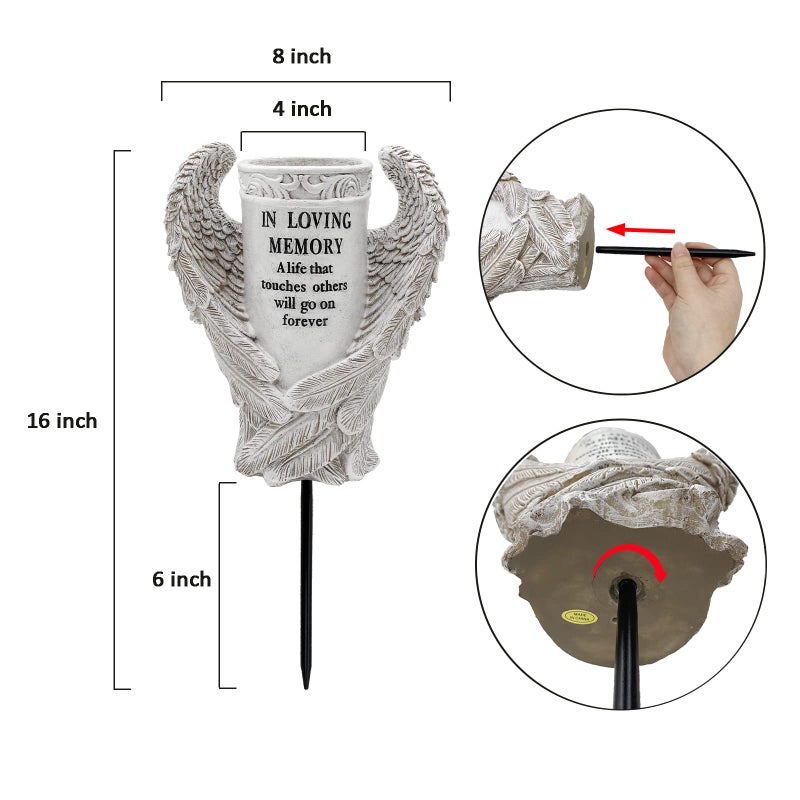 BAYN Grave Decorations for Cemetery, Angel Wings Vases with Spikes for Garden Decorations Waterproof Garden Statues Memorial Gifts for Loss of Loved One - Image 4