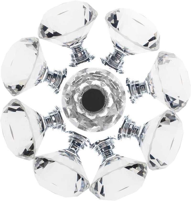 YourGift 12 Pack Drawer Knobs Diamond Shaped Crystal Glass 30mm Cabinet Knobs Pull Handles (Silver) - Image 2