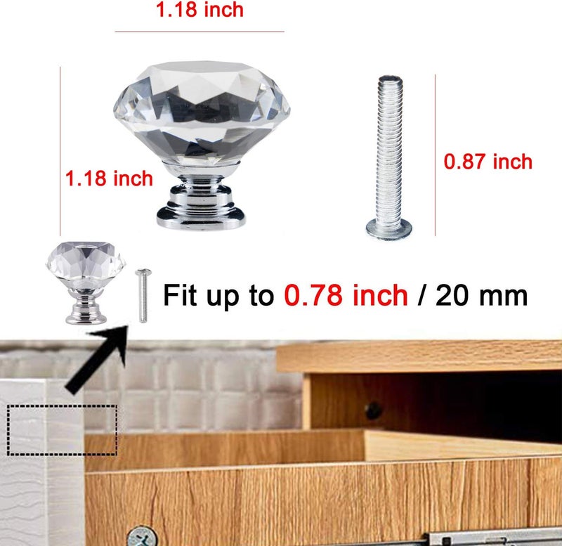 YourGift 12 Pack Drawer Knobs Diamond Shaped Crystal Glass 30mm Cabinet Knobs Pull Handles (Silver) - Image 3
