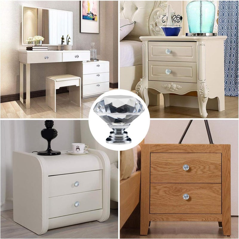 YourGift 12 Pack Drawer Knobs Diamond Shaped Crystal Glass 30mm Cabinet Knobs Pull Handles (Silver) - Image 5