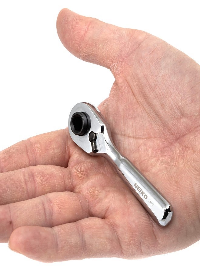 Neiko 03002A Stubby Ratchet, 1/4 Inch Ratchet Wrench and Bit Driver, 108-Tooth Reversible Ratchet, 3.3 Degree, Mini 1/4 Ratchet Drive, Oval Head Wrench, CR-V Steel Quarter Inch Small Ratchet Wrench - Image 5