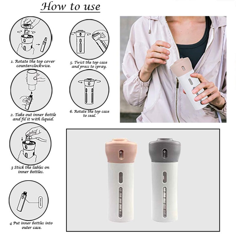 Travigo Travigo 4in1 Travel Dispenser Bottle Set Includes Four 40 mL Cosmetic Toiletries TSA Approved Refillable Leakproof Liquid Containers for Shampoo Lotions Skincare Makeup Products Gray Plastic - Image 5