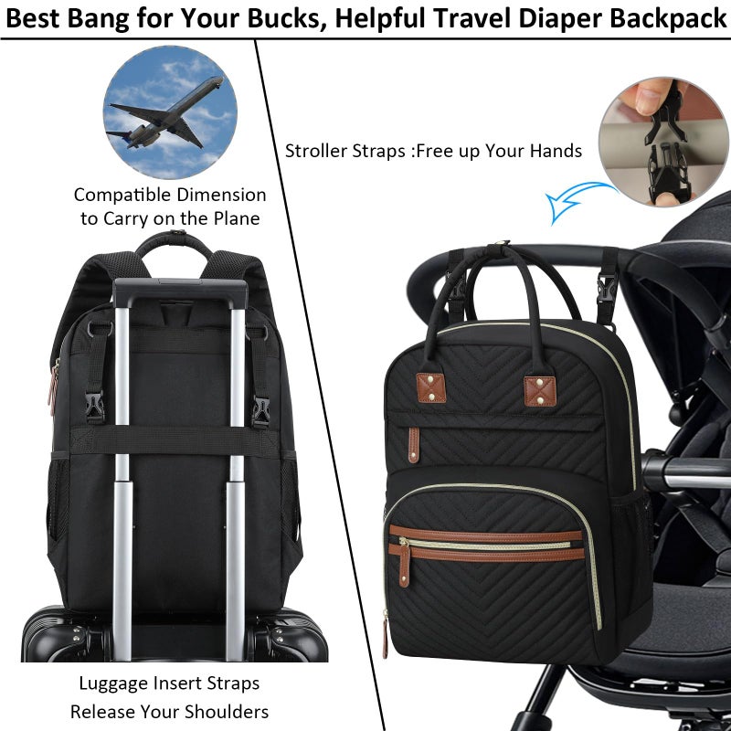 Tenot Diaper Bag Backpack for Women Large Capacity with Insulated Pockets Multifunctional Diaper Bags For Baby Girl Boy Waterproof Baby Bags For Mama Maternity Travel Bag Black - Image 4