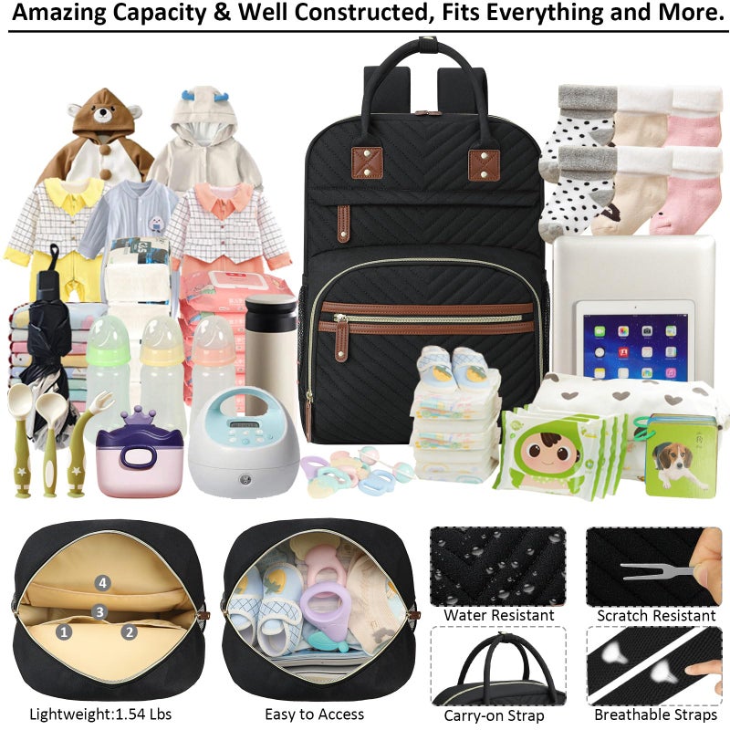 Tenot Diaper Bag Backpack for Women Large Capacity with Insulated Pockets Multifunctional Diaper Bags For Baby Girl Boy Waterproof Baby Bags For Mama Maternity Travel Bag Black - Image 3
