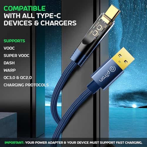 pTron Solero 65W USB to Type-C Super Fast Charging USB Cable Compatible with Samsung,OnePlus,Oppo,Vivo,Xiaomi,Realme & Other Type-C Devices, Unbreakable Nylon Braid, 480Mbps Data Sync (1m, Bold Blue) - Image 3