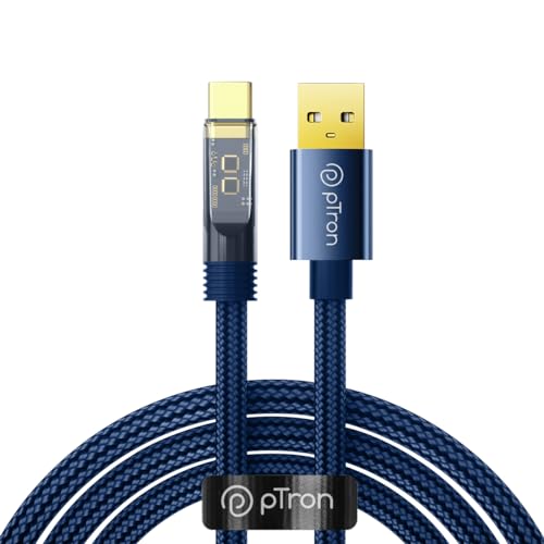 pTron Solero 65W USB to Type-C Super Fast Charging USB Cable Compatible with Samsung,OnePlus,Oppo,Vivo,Xiaomi,Realme & Other Type-C Devices, Unbreakable Nylon Braid, 480Mbps Data Sync (1m, Bold Blue) - Image 1