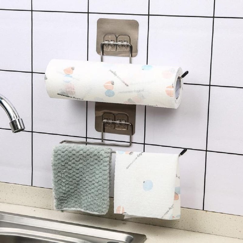 ULTRAZON Stainless Steel Napkin Ring Towel Hanging Holder with Magic Adhesive Pad Kitchen Paper Roll Holder Tissue Paper Stand Towel Bar Hanger for Kitchen and Washbasin use (Pack of 3) - Image 4