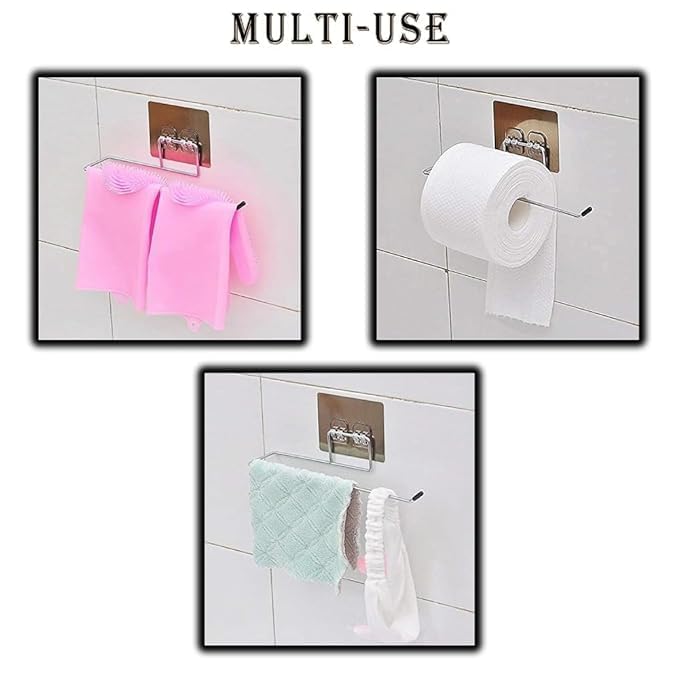 ULTRAZON Stainless Steel Napkin Ring Towel Hanging Holder with Magic Adhesive Pad Kitchen Paper Roll Holder Tissue Paper Stand Towel Bar Hanger for Kitchen and Washbasin use (Pack of 3) - Image 3