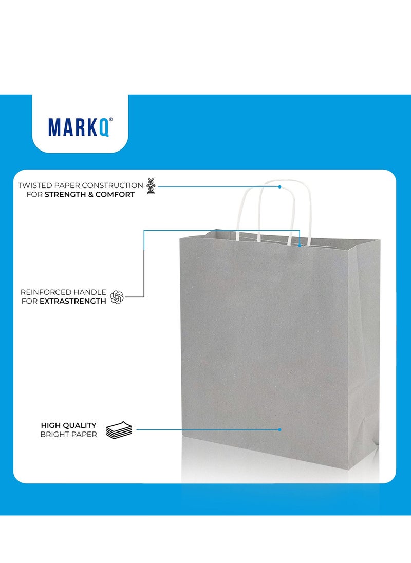 MARKQ أكياس ورق فضية بمقابض مقاس 42 × 31 × 12 سم حقائب هدايا كبيرة من كرافت لحفلات أعياد الميلاد والحلوى وحفلات الزفاف والبضائع وعيد الميلاد (12 كيسًا)  - Image 3