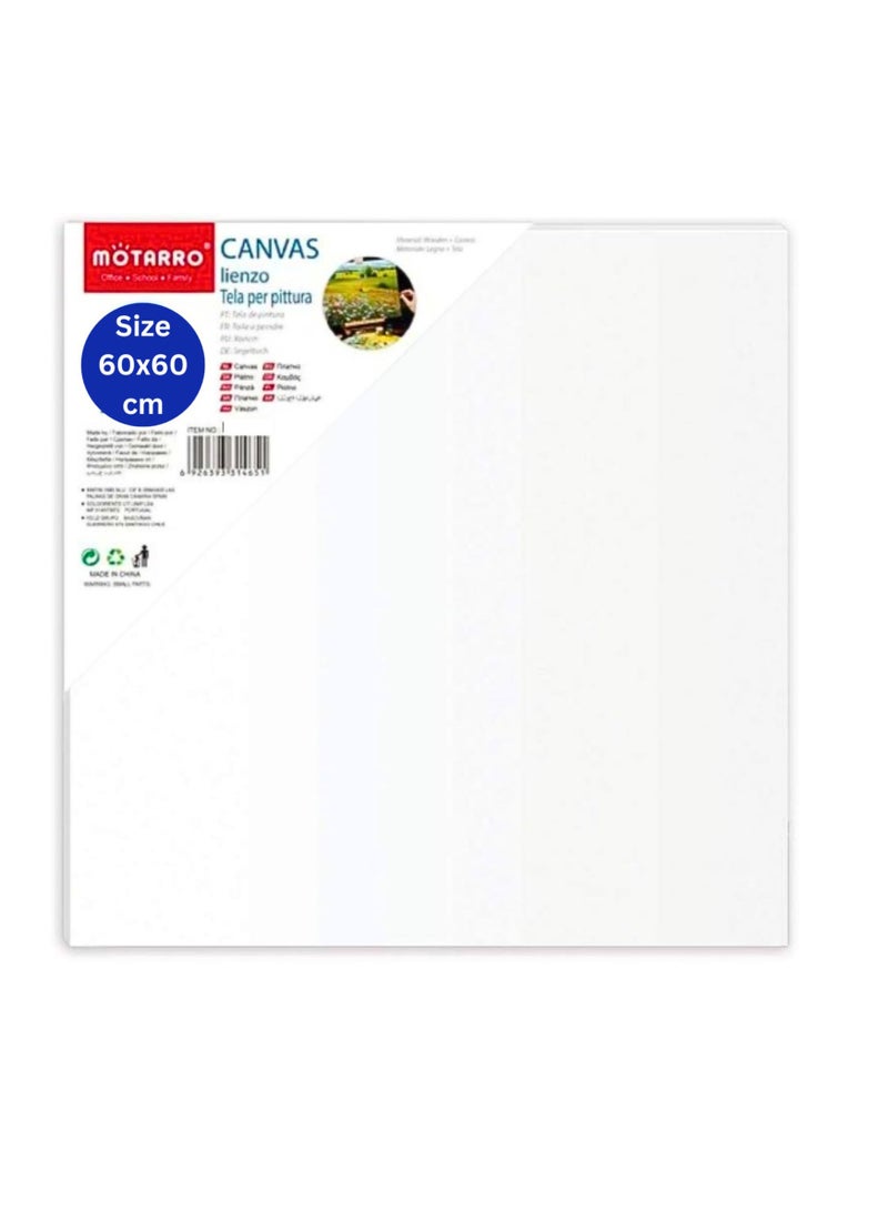 MOTARRO Stretched Canvas 60X60CM  White Cotton Artist Canvas Boards for Painting Acrylic Pouring Oil Paint Dry & Wet Art Media  - Image 1