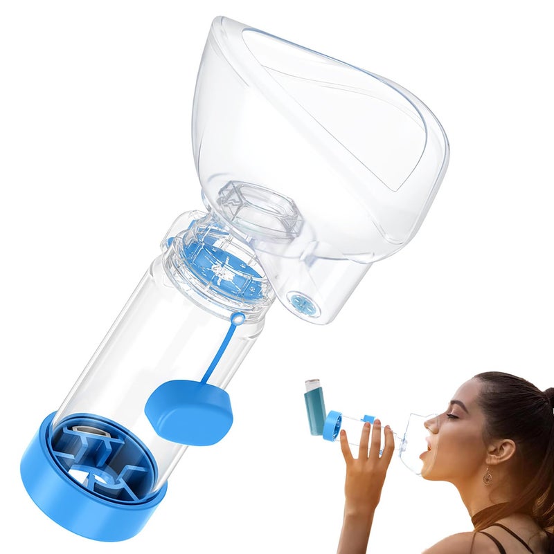 SAWOZU Inhaler Spacer for Kids and Adults Soft Fit Mask Portable and Lightweight Suitable for Home and Travel Nessi OTC Spacer BlueAdult - Image 3