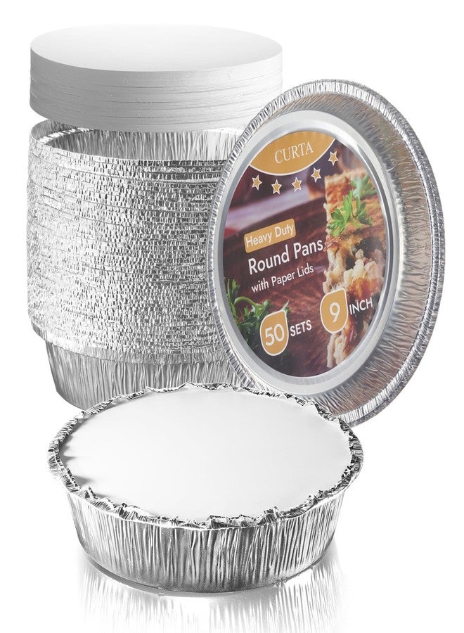 CURTA 50 Pack 9" Disposable Aluminum Foil Pans with Paper Lids | Great for Broiling, Baking, Storage, Roasting, Takeout, Air Fryer - Image 1