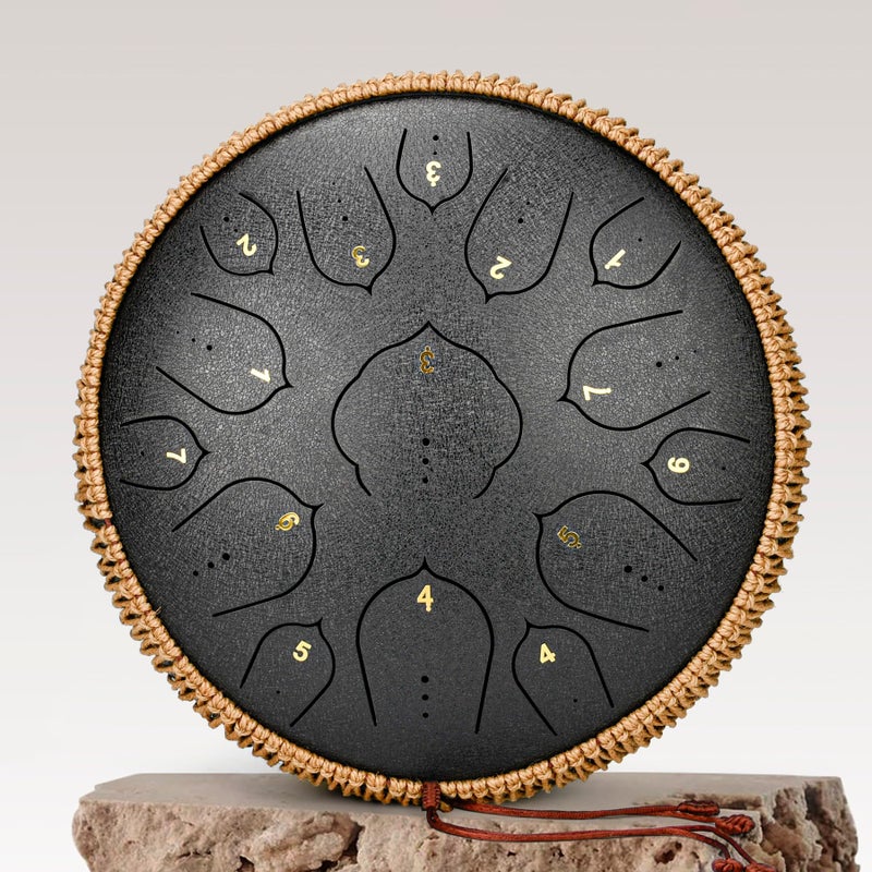 natraldrum Steel Tongue Drum - 15 Notes Steel Drum - 14 Inch Handpan Drum Instrument with Music Book,Tongue Drums Instrument Mallets and Carry Bag, D Major Black - Image 2