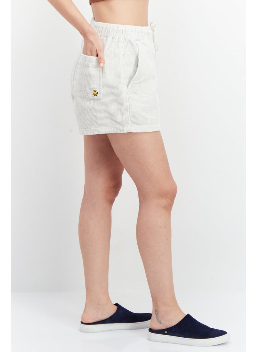 Misfit - Women Ribbed Basic Shorts, Off White - Image 1