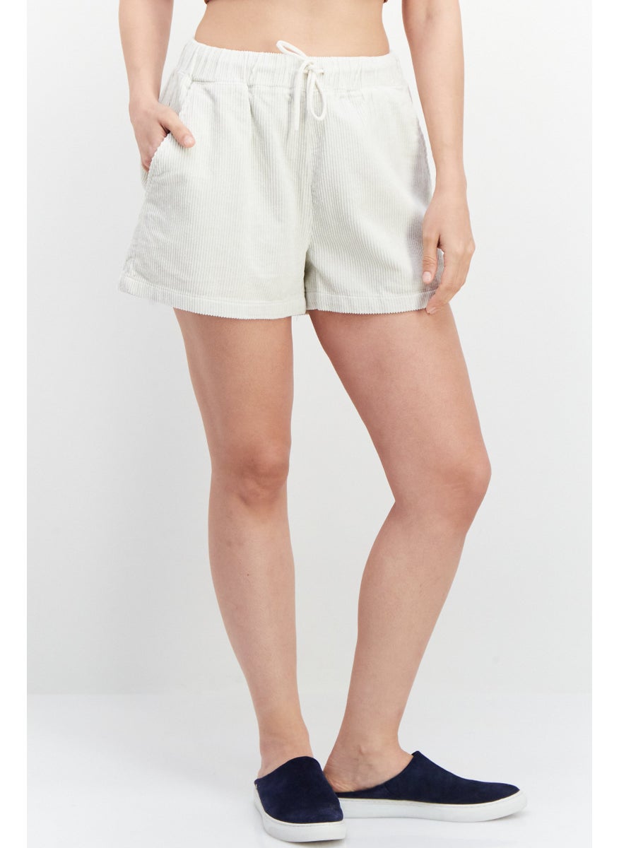 Misfit - Women Ribbed Basic Shorts, Off White - Image 1