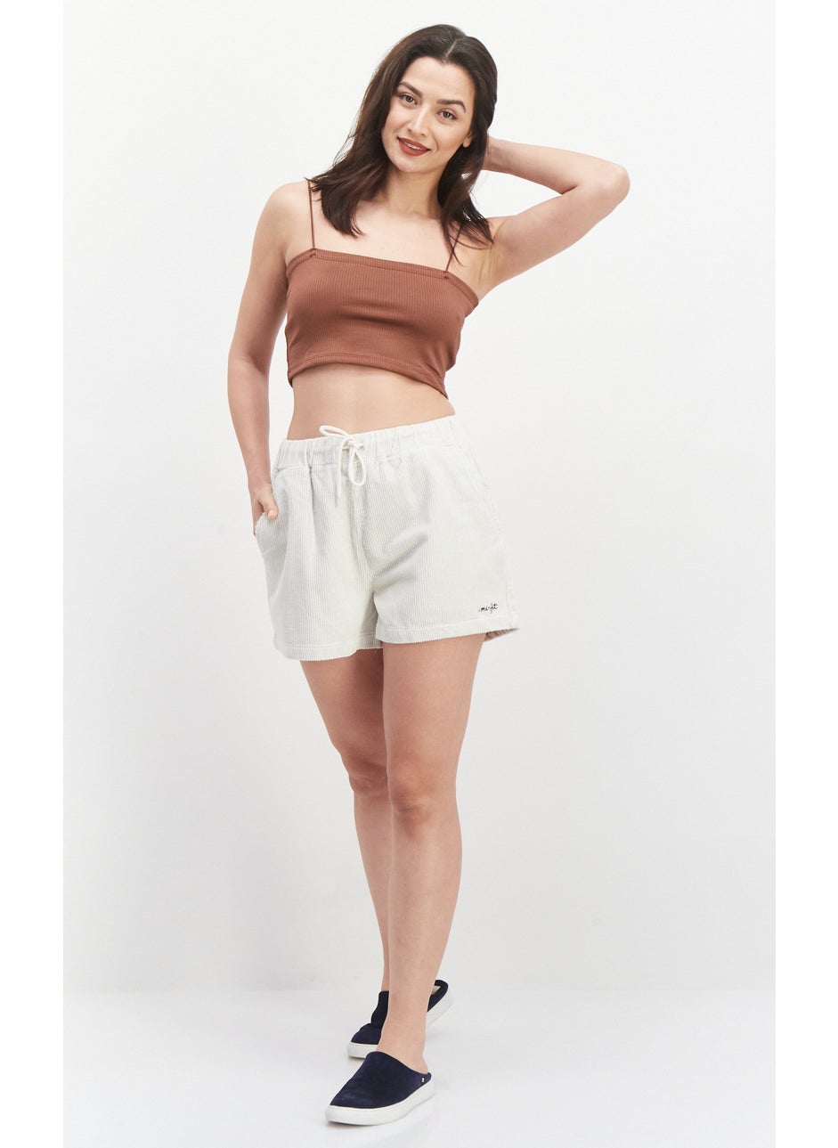 Misfit - Women Ribbed Basic Shorts, Off White - Image 1