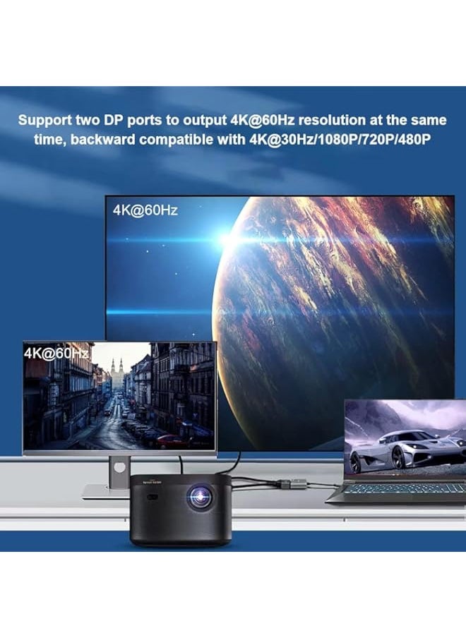 Dp to Dual Displayport Splitter, Dual 4K@60Hz Resolution, Converter Multi-Stream Transport (MST) Hub, DP to 2 Displayport Hub Multi Stream Transport Support 4K Resolution for Windows and Mac System