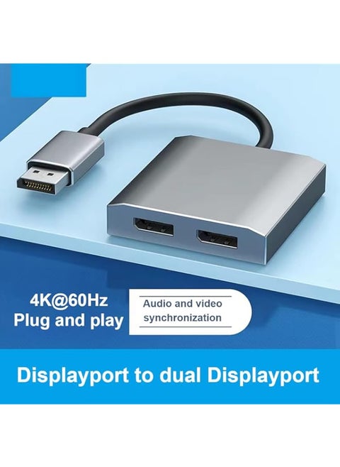 Dp to Dual Displayport Splitter, Dual 4K@60Hz Resolution, Converter Multi-Stream Transport (MST) Hub, DP to 2 Displayport Hub Multi Stream Transport Support 4K Resolution for Windows and Mac System