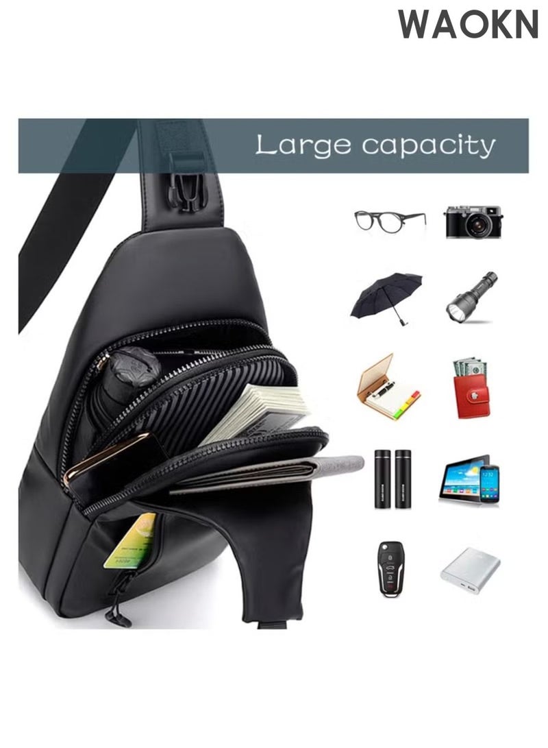 WAOKN Small crossbody bag, lightweight crossbody bag with charger port, unisex crossbody bag, waterproof shoulder bag, can be carried on one shoulder diagonally across the chest, multi-purpose waterproof crossbody bag (black). - Image 3