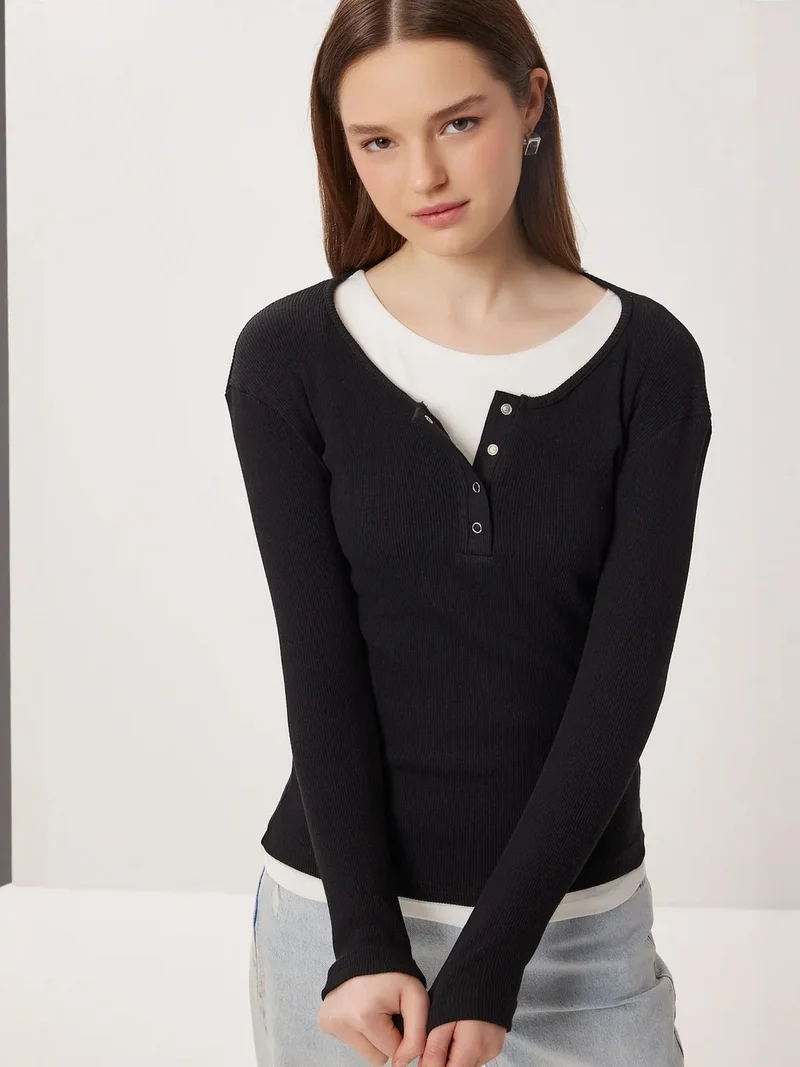 Happiness İstanbul ISTANBUL Slim Fit Ribbed Button-Up Long Sleeve Blouse