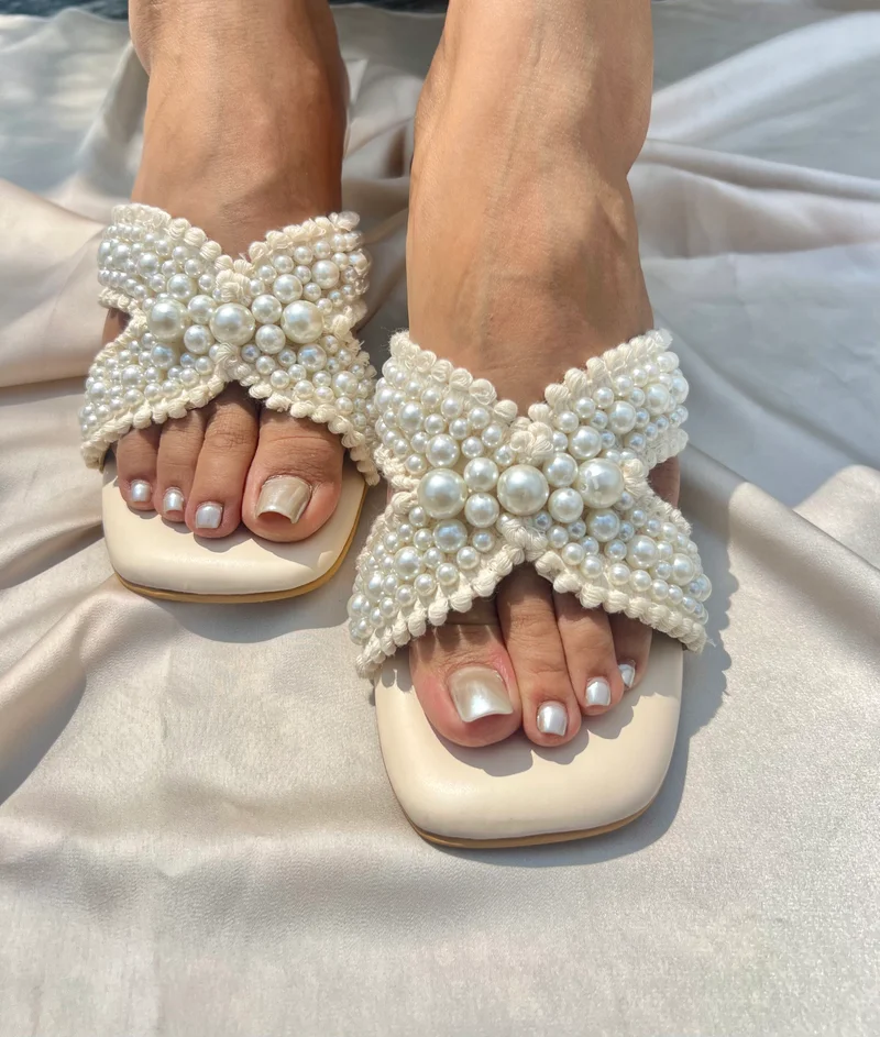 Sandal Stories Ivory White Pearl Bloom Heels for Women