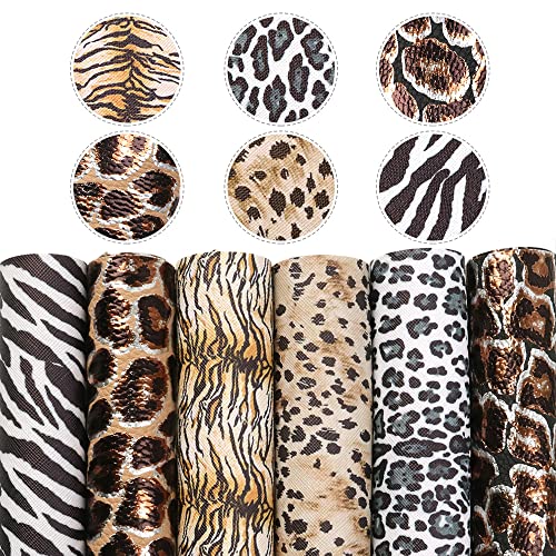 David accessories Metallic Leopard Zebra Pattern Printed Faux Leather Fabric Sheets 6 Pcs 7.7" x 12.9" (20 cm x 33 cm) Include 2 Kinds of Leather Fabric for DIY Bows Earrings (Leopard Printed Set) - Image 1