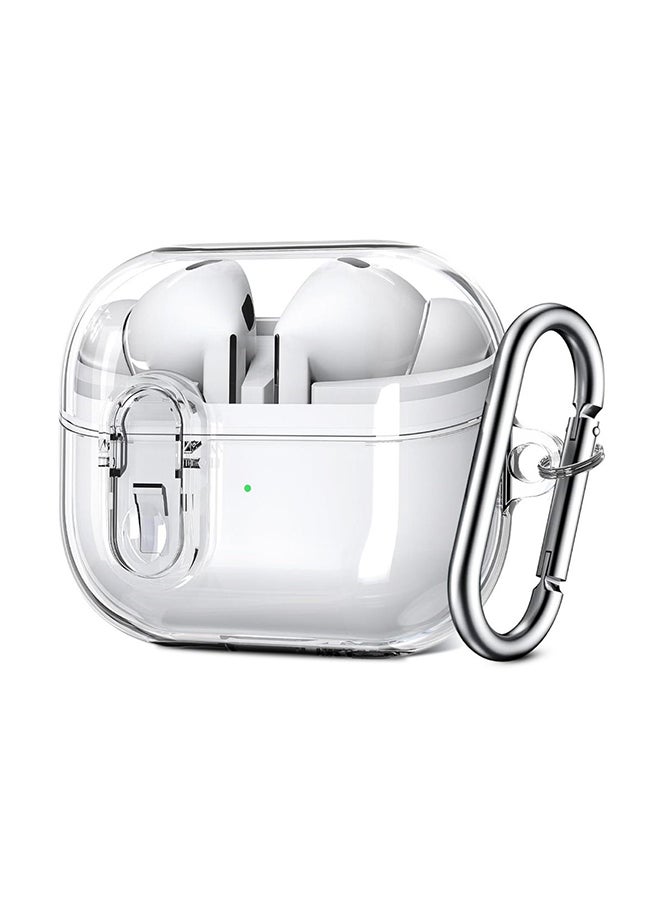 Case For Samsung Galaxy Buds3 & Galaxy Buds 3 Pro Case Cover (2024), Clear Lock Clip Shockproof Hard Shell Protection Case with Carabiner