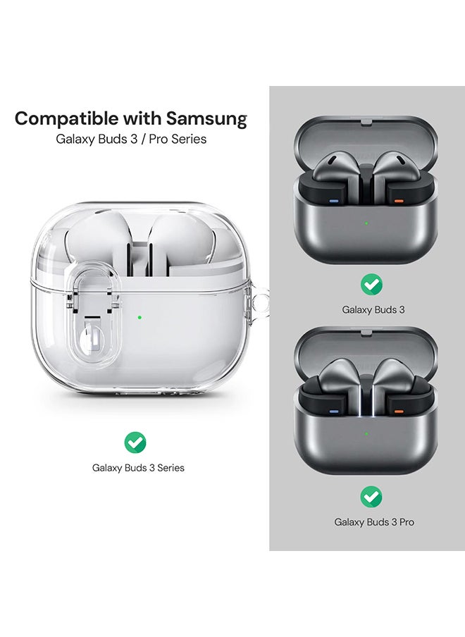 O Ozone Case For Samsung Galaxy Buds3 & Galaxy Buds 3 Pro Case Cover (2024), Clear Lock Clip Shockproof Hard Shell Protection Case with Carabiner  - Image 2