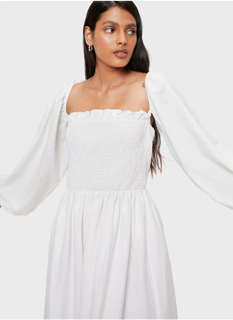 NASTY GAL Balloon Sleeve Shirred Side Split Dress