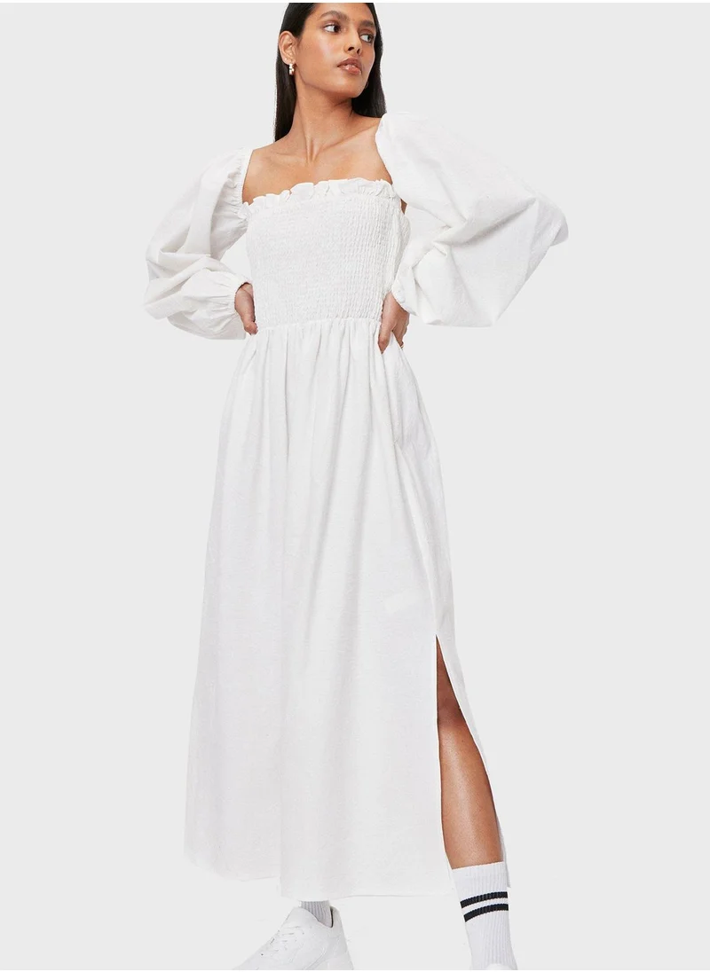 NASTY GAL Balloon Sleeve Shirred Side Split Dress