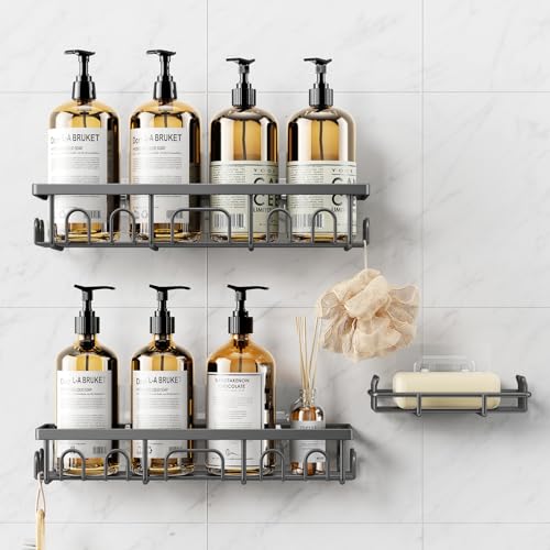 Deyhoc Shower Caddy 3 Pack Shower Shelves for Inside Bathroom Rustproof Adhesive Bathroom Organizer with Soap Holder No Drilling Washroom Organizers and Storage for Bathtub RoomKitchenHome Grey - Image 1