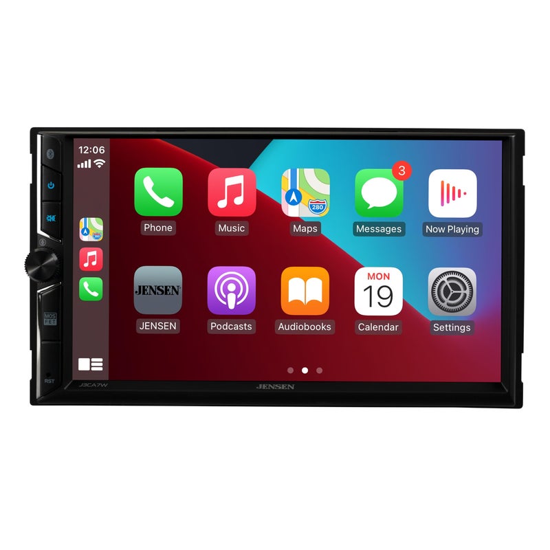 JENSEN J3CA7W 7inch Certified Apple CarPlay Android Auto Wired or Wireless Double DIN Touchscreen Car Stereo Radio Bluetooth Backup Camera Input USB Playback Charge