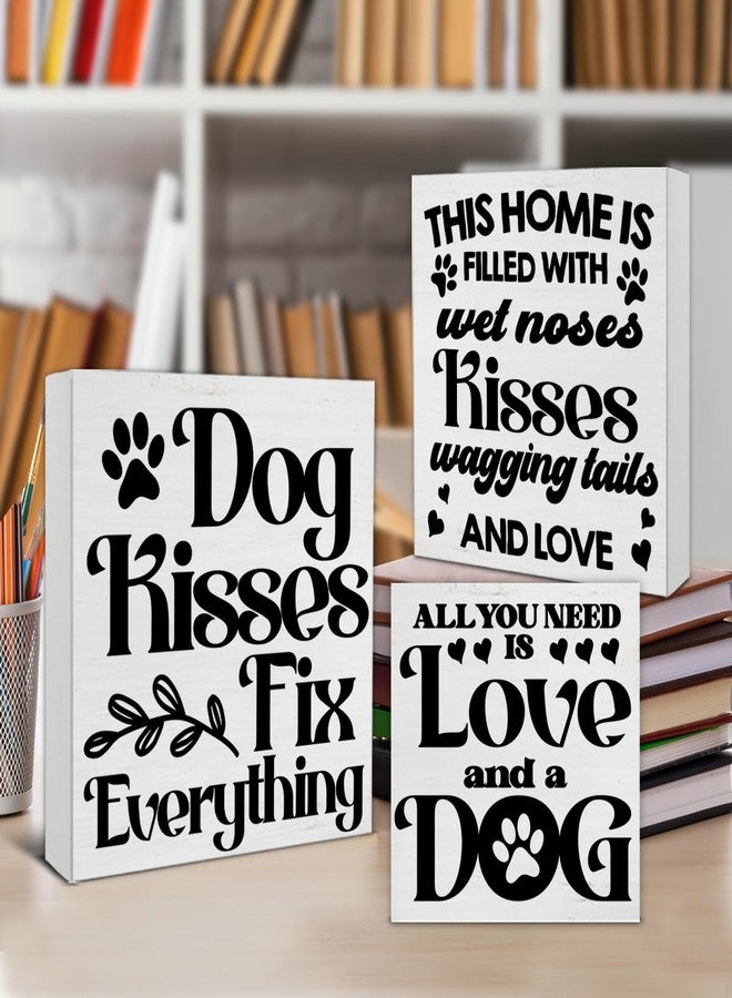 Nvhai 3 Pcs Dogs Wood Signs Decor Dog Lover Wood Block Sign Farmhouse Dog Themed Wooden Box Signs Decorations for Home Tiered Tray Desk Table Shelf - Image 4