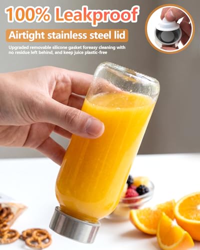 Zukro 12 oz Glass Juice Bottles with Lids & Straw, Airtight & Leak proof, Reusable Clear Small Bottle With Stainless Steel Cap for Juicing, Water, Smoothie & Milk, Dishwasher Safe & BPA Free, 4 Pack - Image 3