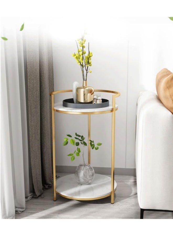 YINZUO Modern Marble Coffee Side Table with Metal Frame and Welding Joint, No Assembly Required, Elegant Tea Table for Living Room and Bedroom (Design 1) - Image 3