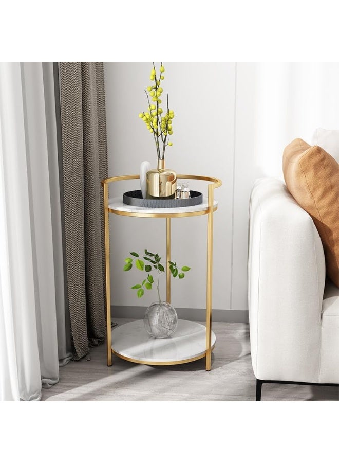 YINZUO Modern Marble Coffee Side Table with Metal Frame and Welding Joint, No Assembly Required, Elegant Tea Table for Living Room and Bedroom (Design 1) - Image 1