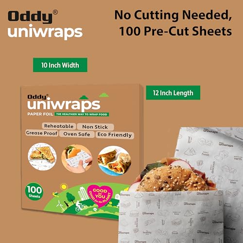 oddy أودي يونيورابس أوراق تغليف بدرجة غذائية | 10''x12'' عبوة من 100 ورقة مقطعة مسبقًا | ورق قابل للتحلل حيويًا ومعتمد من ISO | الطريقة الصحية لتغليف الروتي، والبارانثا، والسندويش، والبرجر والمزيد! - Image 4