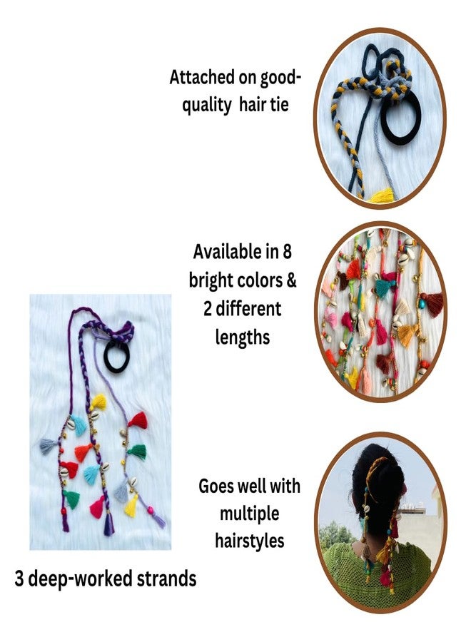 Zippy Flora Boho Handmade Colorful Hair Strings for Navratri/Ethnic Look/Bohemian Styling, Colorful Braided Hairband, Thread Hair Accessories & Extensions (Full Length (20-22inch), Green) - Image 2