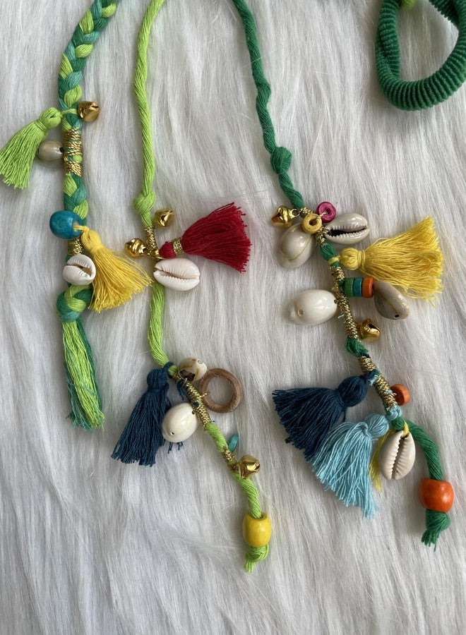 Zippy Flora Boho Handmade Colorful Hair Strings for Navratri/Ethnic Look/Bohemian Styling, Colorful Braided Hairband, Thread Hair Accessories & Extensions (Full Length (20-22inch), Green) - Image 3