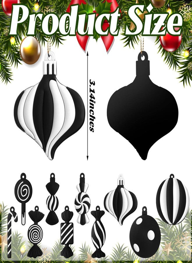 Panelee 20 Pcs Christmas Candy Tree Ornaments PVC Christmas Candy Cane Lollipop Ornament Xmas Hanging Decors Birthday Party Decoration Crafts for Holiday Xmas Tree Party (Black and White) - Image 3