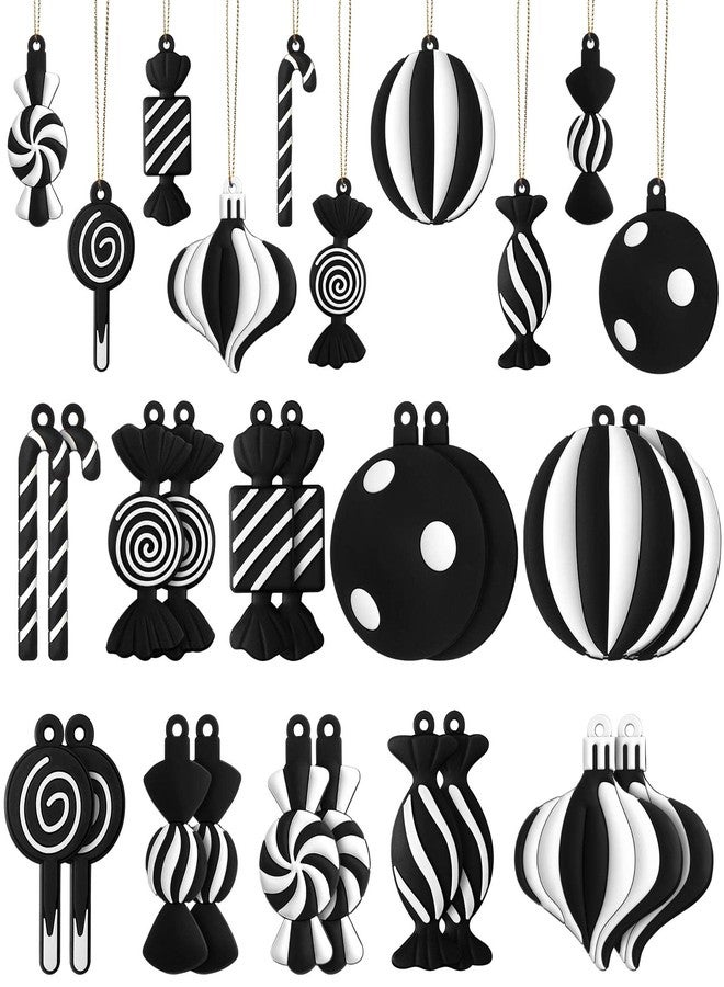 Panelee 20 Pcs Christmas Candy Tree Ornaments PVC Christmas Candy Cane Lollipop Ornament Xmas Hanging Decors Birthday Party Decoration Crafts for Holiday Xmas Tree Party (Black and White) - Image 1