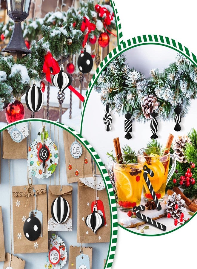 Panelee 20 Pcs Christmas Candy Tree Ornaments PVC Christmas Candy Cane Lollipop Ornament Xmas Hanging Decors Birthday Party Decoration Crafts for Holiday Xmas Tree Party (Black and White) - Image 4
