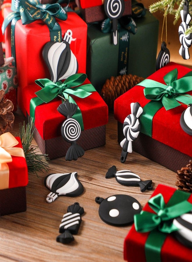 Panelee 20 Pcs Christmas Candy Tree Ornaments PVC Christmas Candy Cane Lollipop Ornament Xmas Hanging Decors Birthday Party Decoration Crafts for Holiday Xmas Tree Party (Black and White) - Image 2