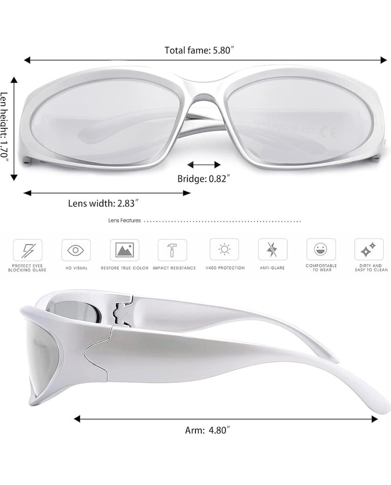 IFLASH Wrap Around Fashion Sunglasses for Men Women Trendy Swift Oval Dark Futuristic Sunglasses Shades Glasses Eyeglasses - Image 2