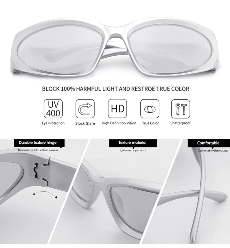 IFLASH Wrap Around Fashion Sunglasses for Men Women Trendy Swift Oval Dark Futuristic Sunglasses Shades Glasses Eyeglasses - Image 4