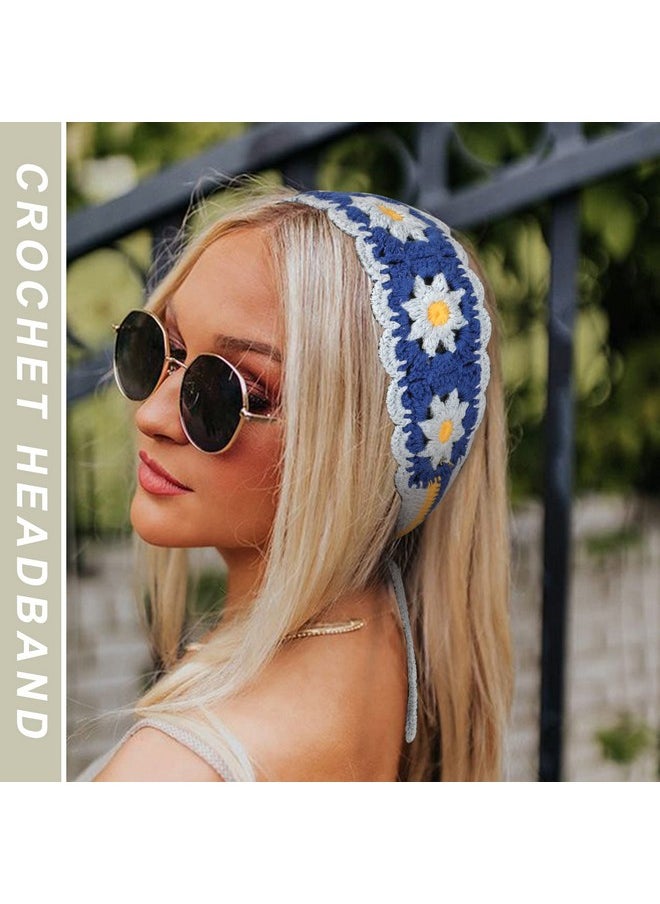 HAIMEIKANG Aimeikang 3Pcs Hippie Hair Bandanas Headbands For Women Crochet Boho Headbands Floral Hair Bands For Girls (Daisystyle  - Image 5